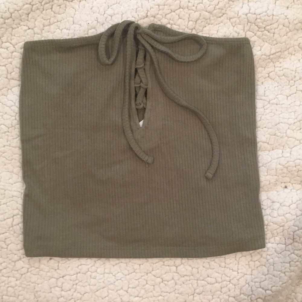 Tie front lace up Tube Top ribbed